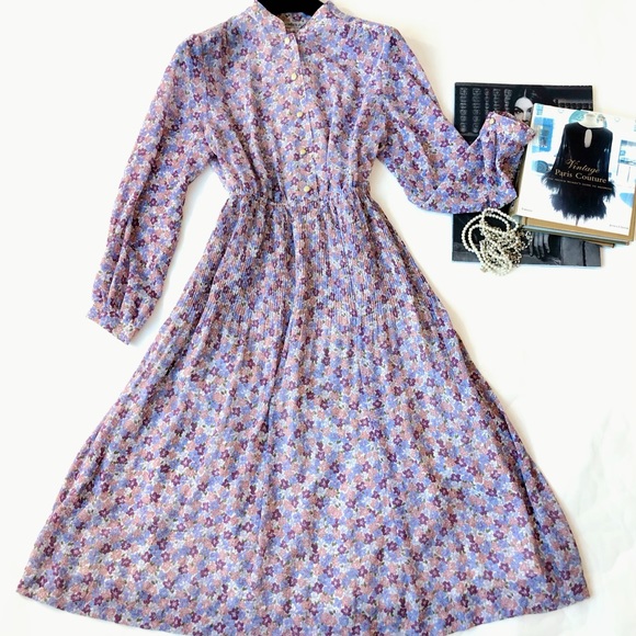 Vintage 80s mod floral pleated dress 💐 - Picture 1 of 6